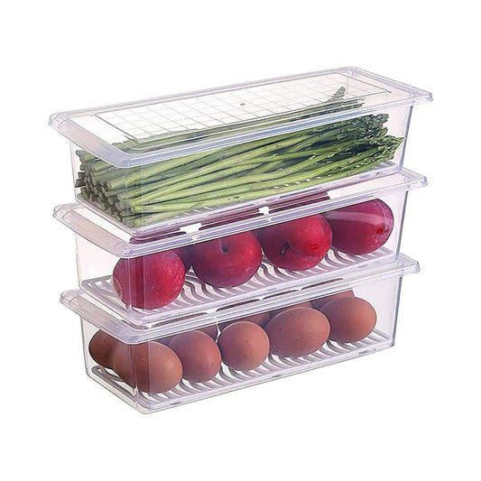 Set of 3 Food Container for Fridge Storage Set with Removable Drain